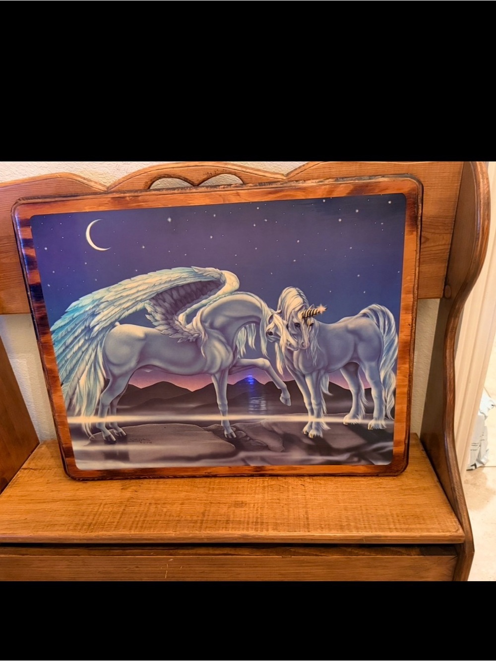 Vintage Mythical Pegasus & Unicorn Wall Art Print on wood